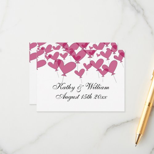 Thousand and one red heart balloons small wedding enclosure card
