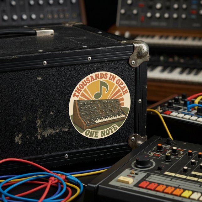 Thousands in Gear, One Note – Funny Synth Nerd Classic Round Sticker (Creator Uploaded)