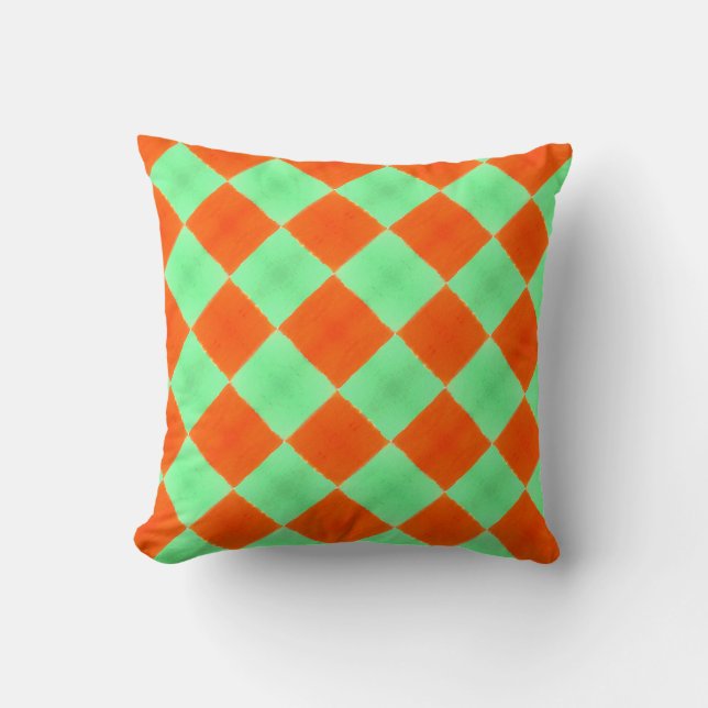 THP - 067 - Green and Orange squares Throw Pillow (Front)