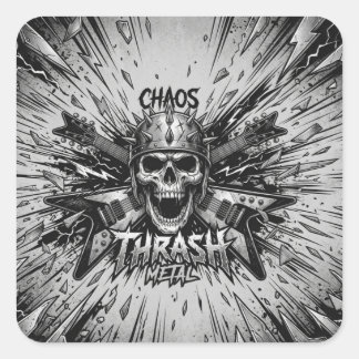 Thrash Metal Screaming Skull Electric Guitars Spik Square Sticker