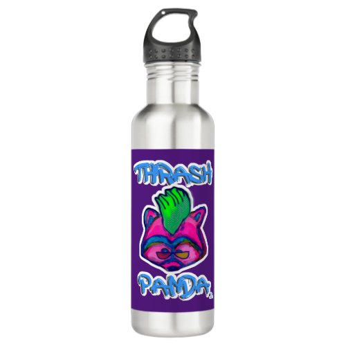 Thrash Panda Neon Punk Racoon Cartoon Stainless Steel Water Bottle