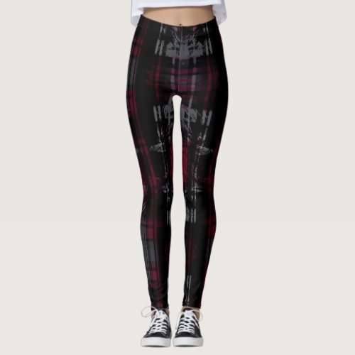 Thrashed Gothic Dark Grungy Grunge Plaid Pattern Leggings