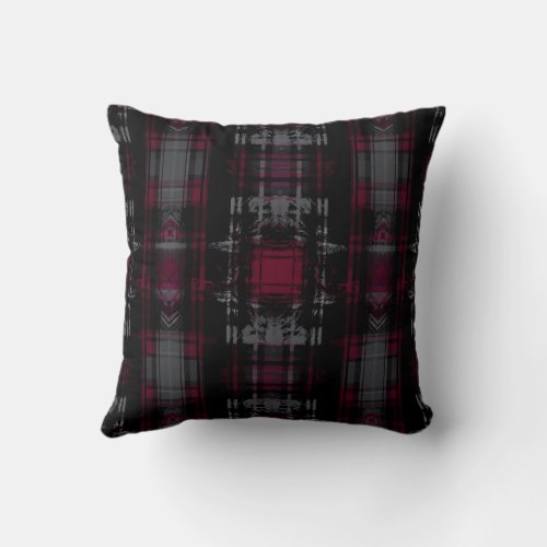 Thrashed Gothic Dark Grungy Grunge Plaid Pattern Throw Pillow