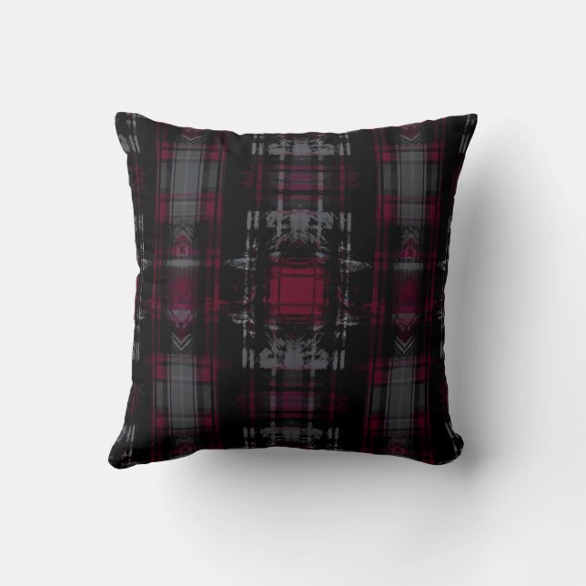 Thrashed Gothic Dark Grungy Grunge Plaid Pattern Throw Pillow (Back)