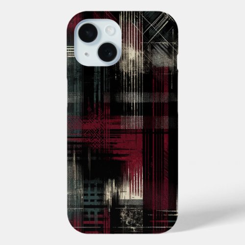 Thrashed Grungy Alternative Grunge Plaid Pattern iPhone 15 Case