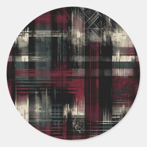 Thrashed Grungy Alternative Grunge Plaid Pattern Classic Round Sticker