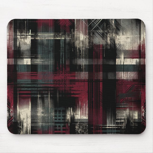 Thrashed Grungy Alternative Grunge Plaid Pattern Mouse Pad (Front)