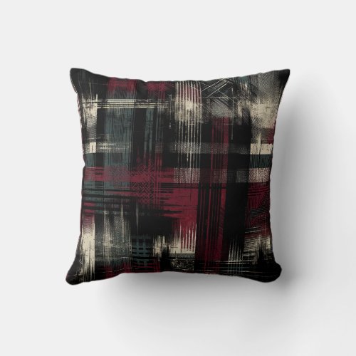 Thrashed Grungy Alternative Grunge Plaid Pattern Throw Pillow