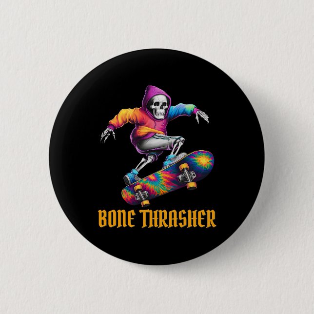 Thrasher Skeleton Halloween Costume  Button (Front)