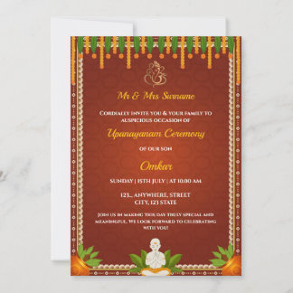 Thread Ceremony Invitation, Upanayan Card