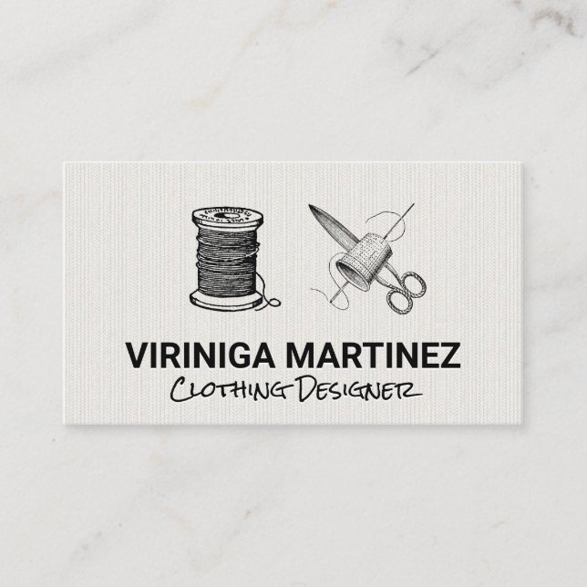 Thread Needle Fabric Shears & Thimble Business Card (Front)