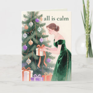 Thread-Painted Art Emerald Eve Modern Christmas Holiday Card
