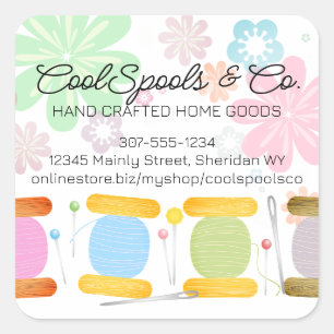 thread spools sewing seamstress quilting packaging square sticker