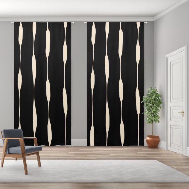 Threaded Stripes Black And Cream Pattern Blackout Curtains (Wide)