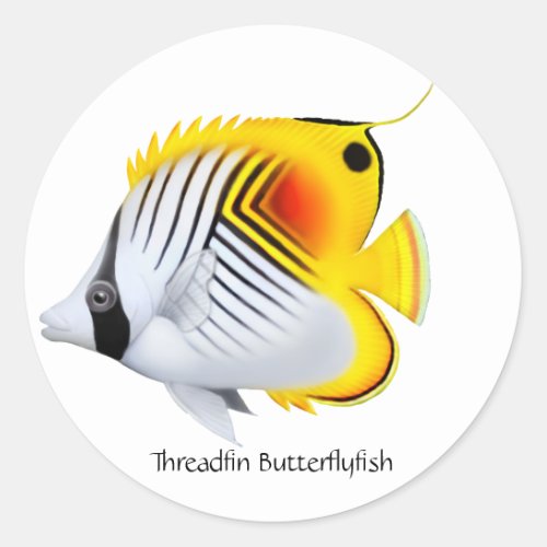 Threadfin Auriga Butterfly Fish Customizable Stick Classic Round Sticker
