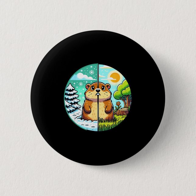 Threadrock Winter Or Spring Groundhog Day , Small, Button (Front)