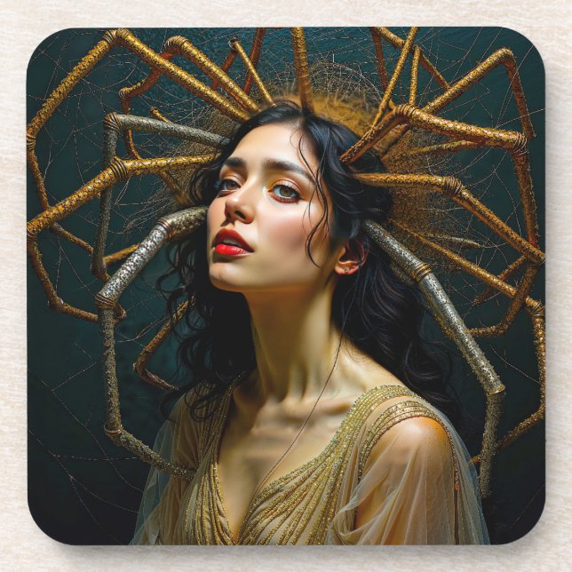 Threads of Transgression  Arachne's Transformation Beverage Coaster (Front)