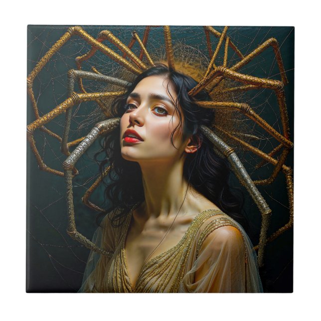 Threads of Transgression  Arachne's Transformation Ceramic Tile (Front)