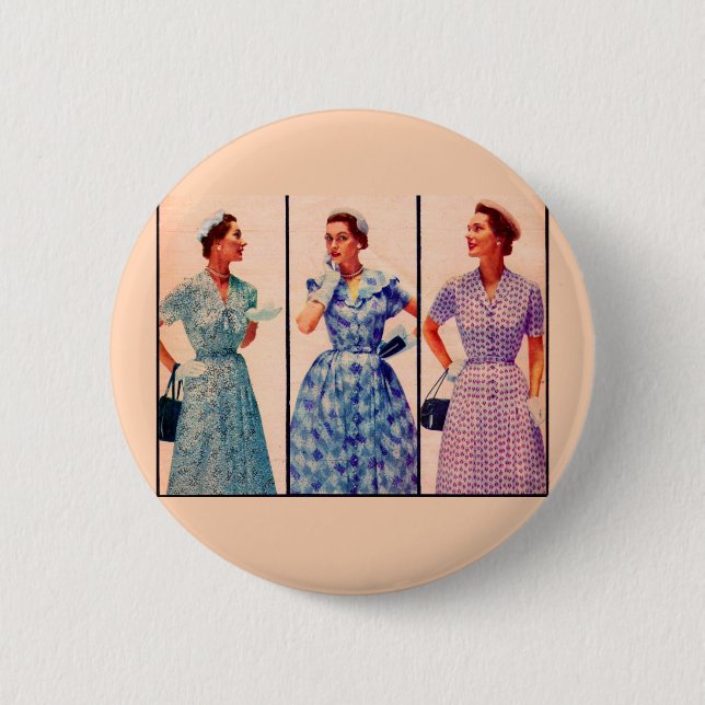 three 1953 dresses - vintage clothing button (Front)