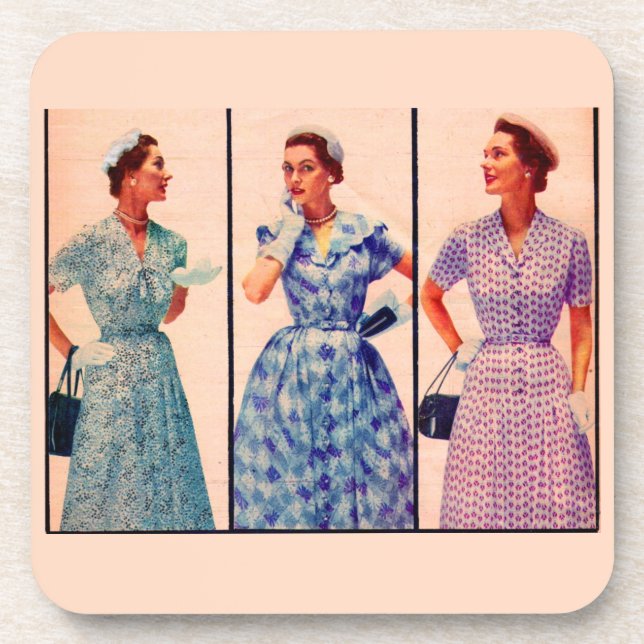 three 1953 dresses - vintage clothing coaster (Front)
