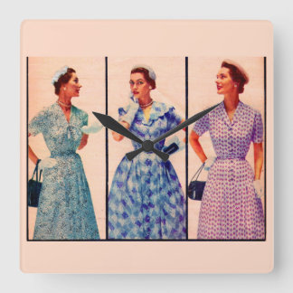 three 1953 dresses - vintage clothing square wall clock