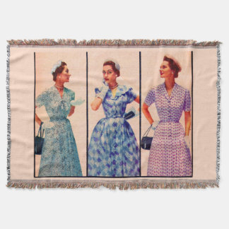 three 1953 dresses - vintage clothing throw blanket