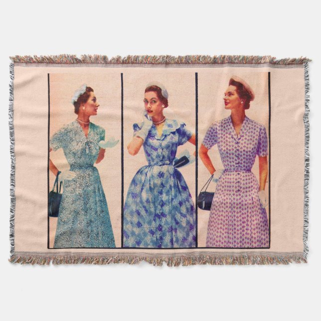 three 1953 dresses - vintage clothing throw blanket (Front)