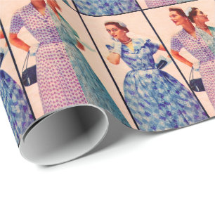 three 1953 dresses - vintage clothing wrapping paper