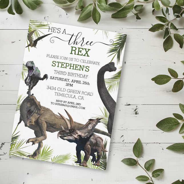 Three 3  Dinosaur Tyrannosaurus Third Birthday Invitation (Creator Uploaded)