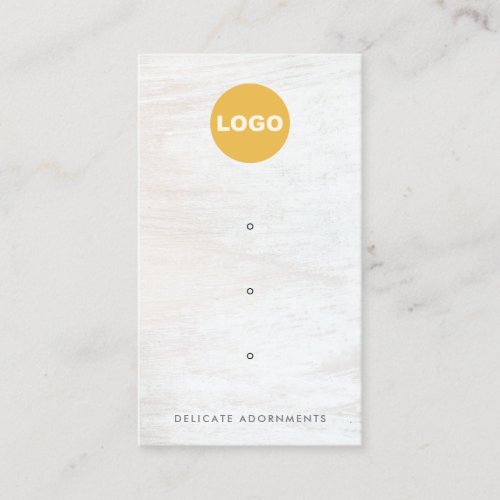 Three 3 Hole Stud Earring Display White Wood Logo  Business Card