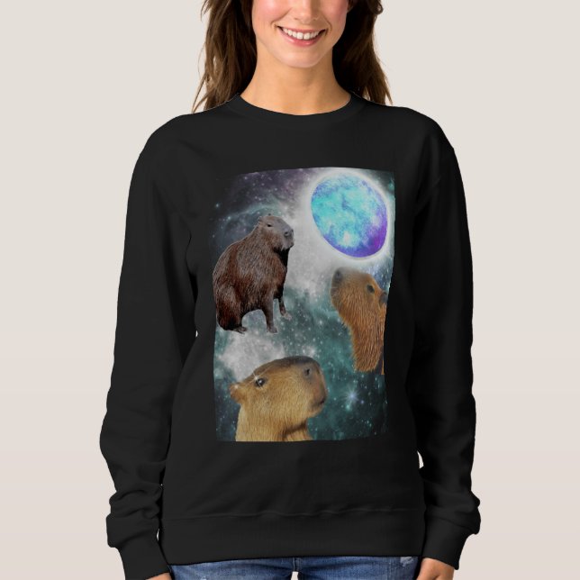 Three 3 Moon Capybaras Space Rodent Animal Parody  Sweatshirt (Front)