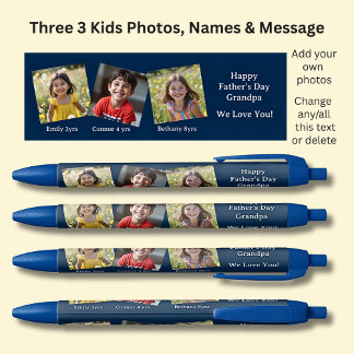 Three 3 Photos with Names & Message Blue on Blue Pen
