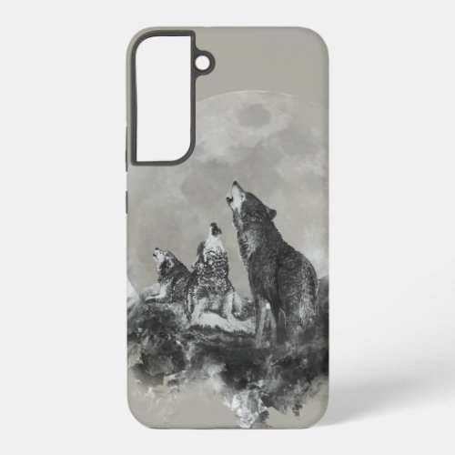 Three 3 Wolves Howling at the Moon Animal Art Samsung Galaxy S22 Case