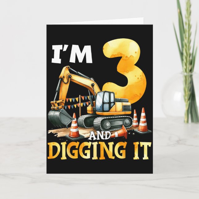 Three 3yr 3rd Birthday Construction Boy 3 Years Ol Card (Front)