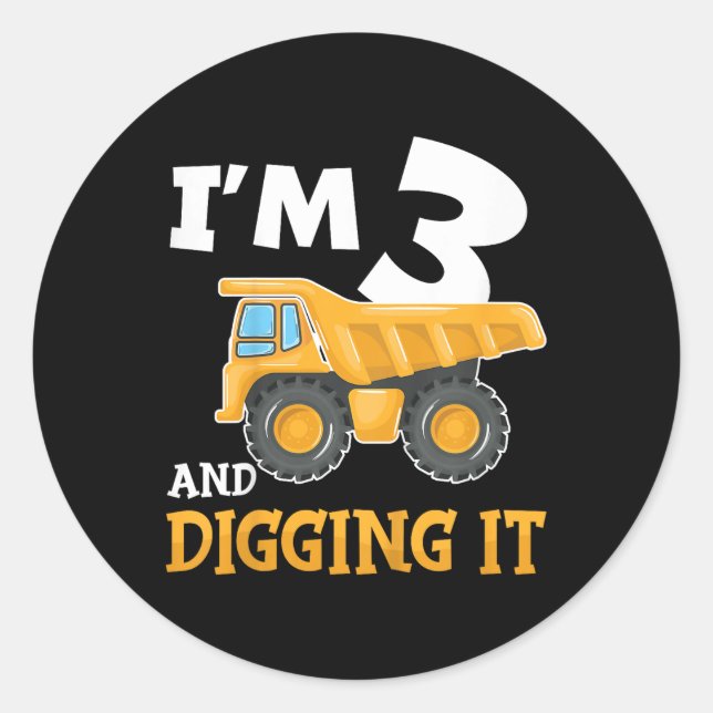 Three 3yr 3rd Birthday Construction Boy 3 Years Ol Classic Round Sticker (Front)