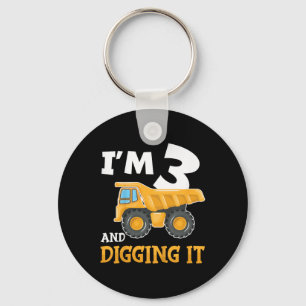 Three 3yr 3rd Birthday Construction Boy 3 Years Ol Keychain
