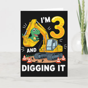 Three 3yr 3rd Birthday Construction Dinosaur Boy 3 Card