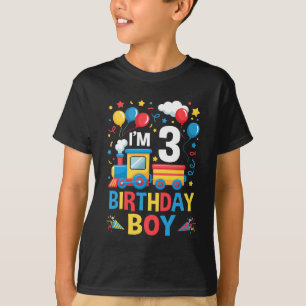 Three 3yr 3rd Kids Boys Girls Train Birthday Boy 3 T-Shirt