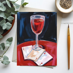 Three Aces Poker Lucky Hand Wine Watercolor Postcard