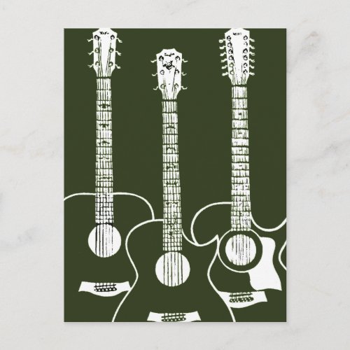 three acoustic guitars postcard