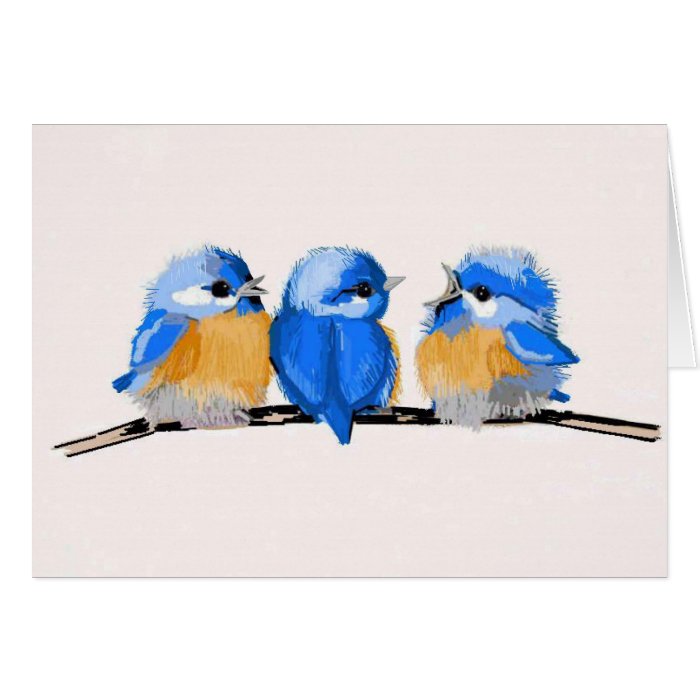 Three Adorable Baby Bluebirds Blank Note Card