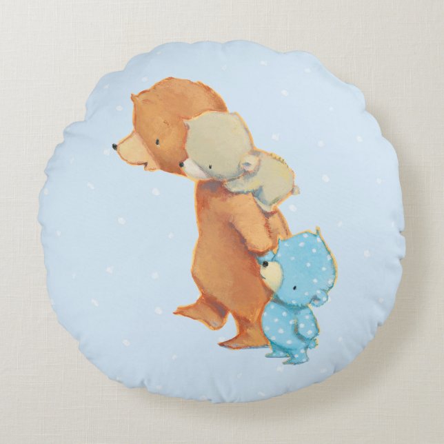 Three Adorable Bear Friends Round Pillow (Front)