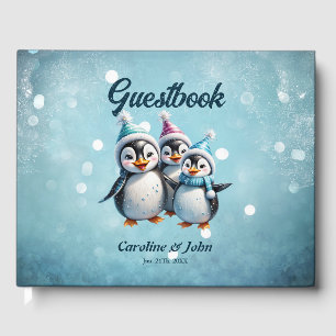 Three adorable penguins guest book