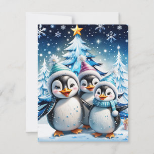 Three adorable penguins holiday card