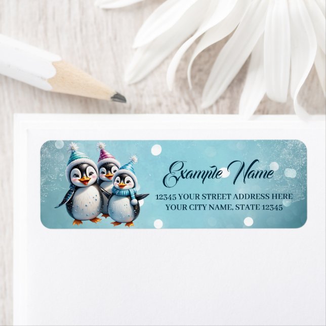 Three adorable penguins  label (Insitu)