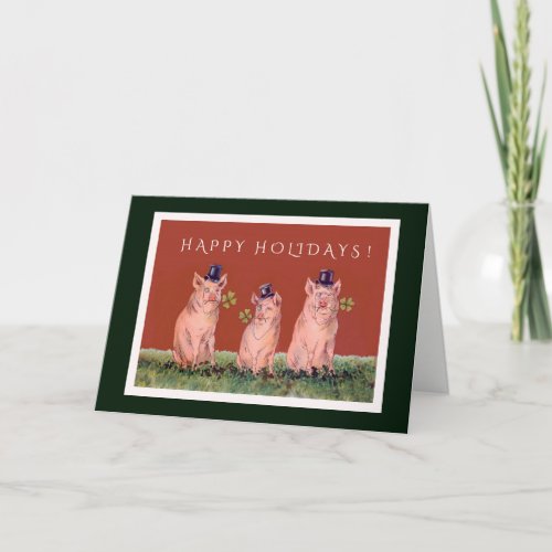 Three Adorable Pigs Wishing You Happy Holidays Holiday Card