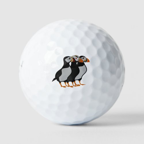 Three Adorable Puffin Standing Together Cartoon Golf Balls