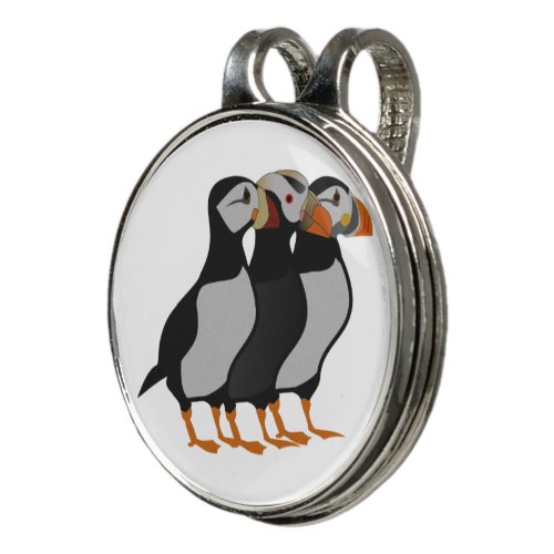 Three Adorable Puffin Standing Together Cartoon Golf Hat Clip