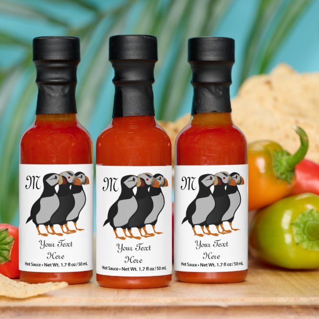 Three Adorable Puffin Standing Together Cartoon Hot Sauces (Multi)