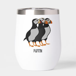 Three Adorable Puffin Standing Together Cartoon Thermal Wine Tumbler